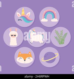 animali simpatici unicorni Illustrazione Vettoriale