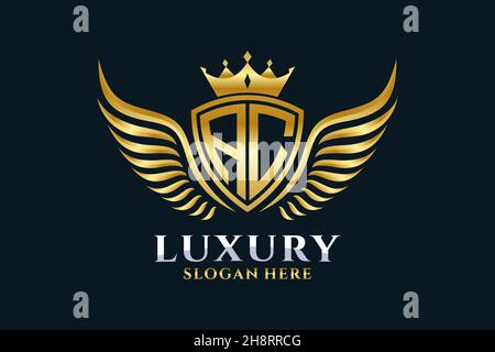 Luxury Royal Wing Letter AC crest Gold color Logo Vector, Victory logo, crest logo, wing logo, Vector logo . Illustrazione Vettoriale