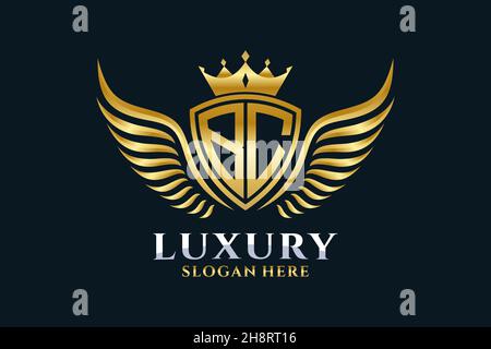 Luxury Royal Wing Letter BC crest colore Gold Logo Vector, Victory logo, crest logo, wing logo, Vector logo . Illustrazione Vettoriale