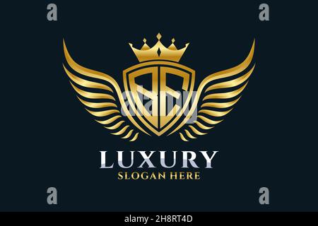 Luxury Royal Wing Letter BE crest colore oro Logo vettoriale, logo Victory, logo crest, logo wing, logo vettoriale . Illustrazione Vettoriale