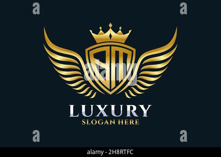 Luxury Royal Wing Letter BM crest colore Gold Logo Vector, Victory logo, crest logo, wing logo, Vector logo . Illustrazione Vettoriale