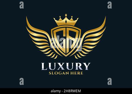 Luxury Royal Wing Letter CR crest Gold color Logo Vector, Victory logo, crest logo, wing logo, Vector logo . Illustrazione Vettoriale