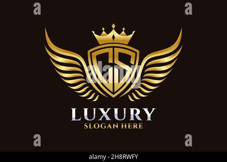 Luxury Royal Wing Letter CS crest Gold color Logo Vector, Victory logo, crest logo, wing logo, Vector logo . Illustrazione Vettoriale