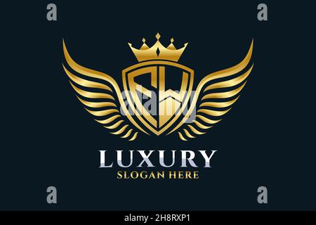 Luxury Royal Wing Letter FW crest Gold color Logo Vector, Victory logo, crest logo, wing logo, Vector logo . Illustrazione Vettoriale