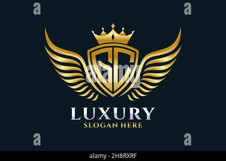 Luxury Royal Wing Letter GC crest Gold color Logo Vector, Victory logo, crest logo, wing logo, Vector logo . Illustrazione Vettoriale