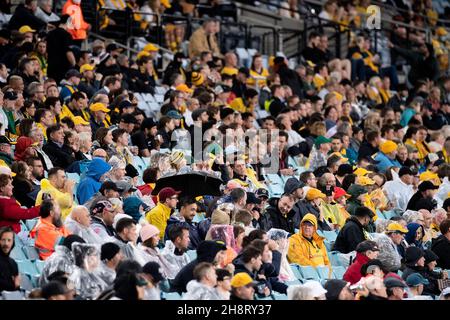 Una buona folla durante la partita della Bledisloe Cup tra i Wallabies australiani e la Nuova Zelanda All Blacks all'ANZ Stadium il 31 ottobre 2020 a Sydney, Australia. (Foto di Steven Markham/Speed Media) Foto Stock