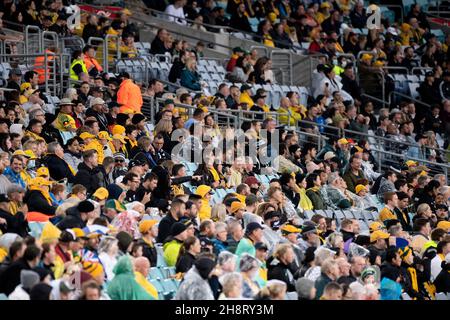 Una buona folla durante la partita della Bledisloe Cup tra i Wallabies australiani e la Nuova Zelanda All Blacks all'ANZ Stadium il 31 ottobre 2020 a Sydney, Australia. (Foto di Steven Markham/Speed Media) Foto Stock