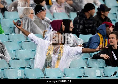 I tifosi australiani durante la partita della Bledisloe Cup tra i wallaby australiani e i neozelandesi All Blacks all'ANZ Stadium il 31 ottobre 2020 a Sydney, Australia. (Foto di Steven Markham/Speed Media) Foto Stock