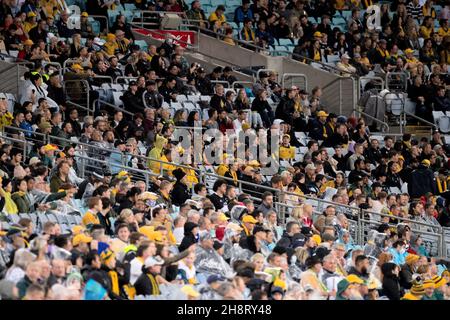 Una buona folla durante la partita della Bledisloe Cup tra i Wallabies australiani e la Nuova Zelanda All Blacks all'ANZ Stadium il 31 ottobre 2020 a Sydney, Australia. (Foto di Steven Markham/Speed Media) Foto Stock