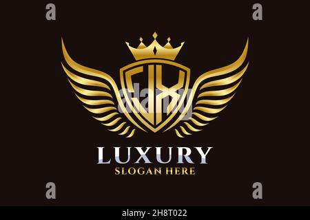 Luxury Royal Wing Letter JX crest Gold color Logo Vector, Victory logo, crest logo, wing logo, Vector logo . Illustrazione Vettoriale