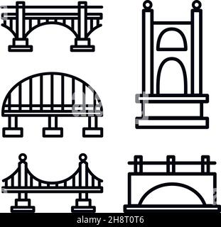 Insieme di icone del ponte vettoriale. Vari ponti, icone di contorno. Linea con tratto modificabile Illustrazione Vettoriale