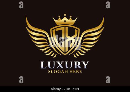 Luxury Royal Wing Letter LX crest Gold color Logo Vector, Victory logo, crest logo, wing logo, Vector logo . Illustrazione Vettoriale