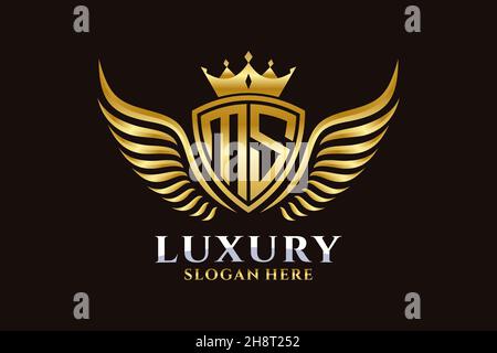 Luxury Royal Wing Letter MS crest Gold color Logo Vector, Victory logo, crest logo, wing logo, Vector logo . Illustrazione Vettoriale