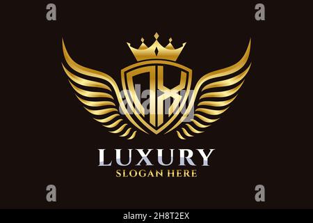 Luxury Royal Wing Letter NX crest Gold color Logo Vector, Victory logo, crest logo, wing logo, Vector logo . Illustrazione Vettoriale