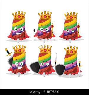 Un carismatico re gummy caramella arcobaleno personaggio cartone indossato una corona d'oro. Illustrazione vettoriale Illustrazione Vettoriale