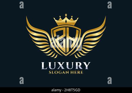 Luxury Royal Wing Letter ZH crest Gold color Logo Vector, Victory logo, crest logo, wing logo, Vector logo . Illustrazione Vettoriale