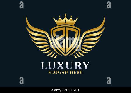 Elegante ala reale lettera ZO crest colore oro Logo vettoriale, logo Victory, logo crest, logo wing, logo vettoriale. Illustrazione Vettoriale