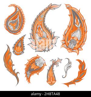 Set di paisley pattern. Collezione di elementi floreali tribali su sfondo bianco. Ornamento floreale indiano vettore con decorazione boho Illustrazione Vettoriale