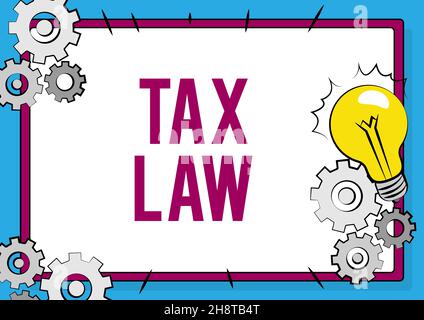 Didascalia di testo che presenta la legge fiscale. Parola scritta sulla valutazione governativa sul valore della proprietà o sulle transazioni che fissano il vecchio sistema di archiviazione, manutenzione Foto Stock