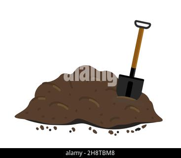 Mucchio di terra, concime o composto. Pala in un mucchio di terra. Illustrazione Vettoriale