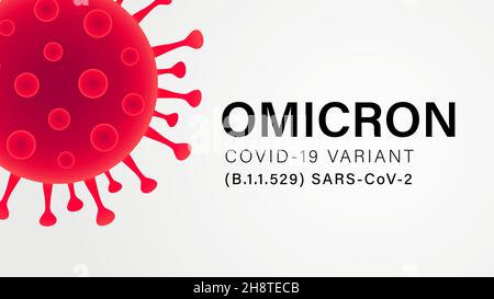 Omicron COVID-19 VARIANT (B.1.1.529) banner grigio tipografico SARS-COV-2. Nuovo ceppo di Coronavirus. Vettore simbolo del virus mutato Illustrazione Vettoriale