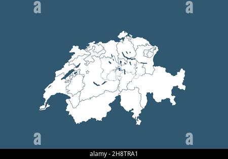 Mappa Svizzera illustrazione di contorno isolato su blu Foto Stock