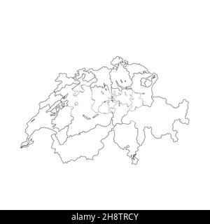 Mappa Svizzera illustrazione di contorno isolato su bianco Foto Stock