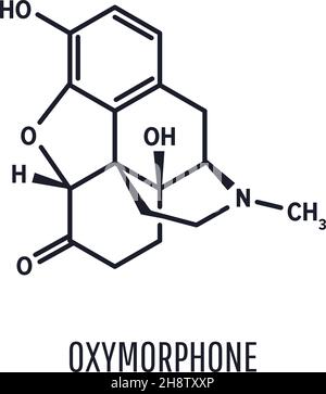 Molecola di farmaco analgesico oppioide ossimorfone, formula chimica scheletrica, vettore Illustrazione Vettoriale