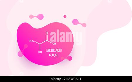 Struttura molecolare dell'acido lattico. Formula chimica scheletrica dell'acido lattico con forme di liquido su sfondo bianco, illustrazione vettoriale Illustrazione Vettoriale