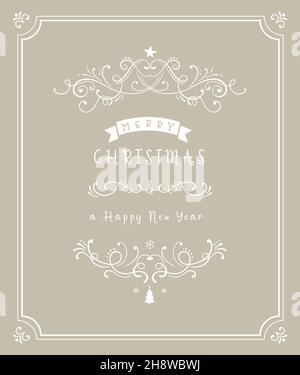 Elegante disegno a mano di Natale, bella tipografia e ornamenti, grande per inviti, biglietti, banner, sfondi - disegno vettoriale Illustrazione Vettoriale