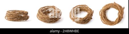 corda in fibra di cocco, realizzata a mano eco-compatibile impermeabile cordicelle raccolta angoli diversi, isolato su sfondo bianco Foto Stock