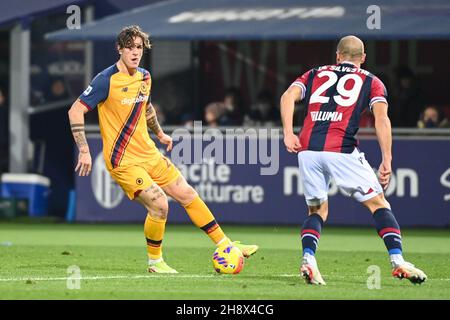 Stadio Renato Dall'Ara, Bologna, 01 dicembre 2021, Nicolo Zaniolo in azione durante il Bologna FC vs AS Roma - Serie di calcio italiana A match Foto Stock