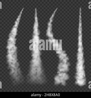 Vapore dell'aereo. Rocket track fumo condensa nubi spruzzando aria forme volo aereo vortice vapore dignitoso vettore modelli realistici Illustrazione Vettoriale