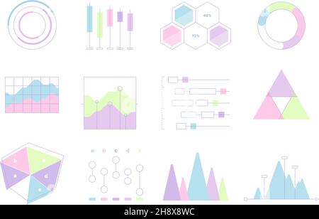 Pacchetti infografici. Elementi dell'interfaccia utente grafici diagrammi di flusso divisori schemi di cerchio grafici aziendali rapporti demografici infografiche Illustrazione Vettoriale