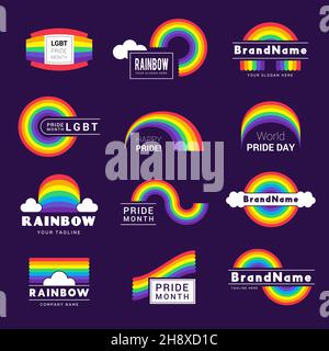 Logo Rainbow. Business simboli colorati lgbt icona meteo arcobaleno vettore recente stilizzato template collezione Illustrazione Vettoriale