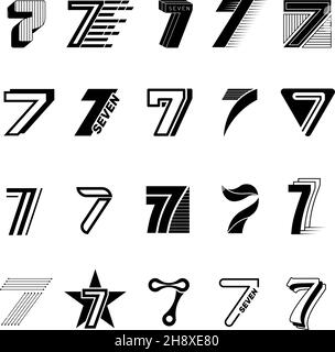 Logo sette. Modelli grafici aziendali di lettere alfabetiche numero 7 per progetti di logo design set di immagini vettoriali recenti Illustrazione Vettoriale