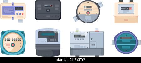 Contatori d'acqua. Misurazioni di gas e liquidi quadro di controllo i contatori visualizzano il set di sistemi vettoriali garish Illustrazione Vettoriale