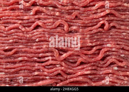 Fresco greggio a basso contenuto di grassi macinati manzo full frame close up come sfondo Foto Stock