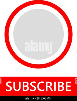 Cornice avatar dei social media con il pulsante Segui. Elemento di design rosso per la sottoscrizione alla pagina Web dei social media. Modello di pulsante Web per il canale video Illustrazione Vettoriale