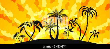 Sfondo astratto di una palma al tramonto. Isola con palme. Illustrazione vettoriale Illustrazione Vettoriale