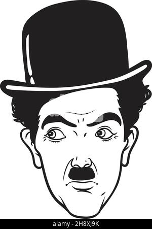 Charlie Chaplin ritratto in linea vettore arte. Era un attore comico inglese, regista e compositore che ha innalzato la fama nell'era del silenzio Illustrazione Vettoriale