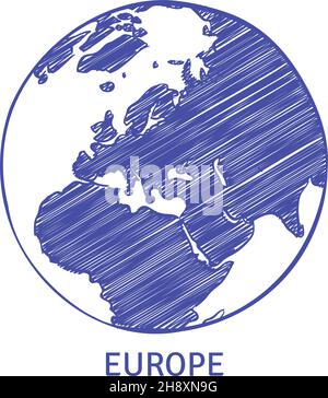 Schizzo di terra disegnato a mano. Europa continente simbolo isolato su sfondo bianco Illustrazione Vettoriale