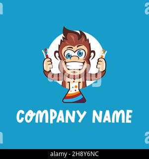 Crazy Monkey logo design illustration.Head di una scimmia vettore.Monkey logo template. Illustrazione Vettoriale