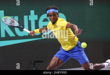 Elias Ymer di Svezia durante la Coppa Davis 2021, Quarter Final, partita di tennis tra Russia e Svezia il 2 dicembre 2021 alla Madrid Arena di Madrid, Spagna - Foto: Laurent Lairys/DPPI/LiveMedia Foto Stock