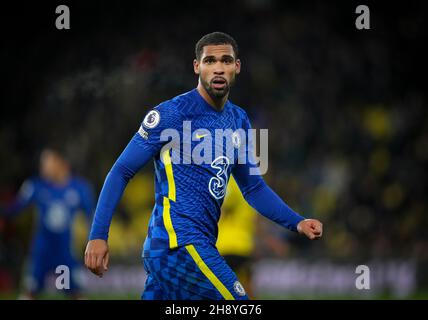 Watford, Regno Unito. 01 dicembre 2021. Ruben Loftus-guancia di Chelsea durante la partita della Premier League tra Watford e Chelsea a Vicarage Road, Watford, Inghilterra, il 1° dicembre 2021. Foto di Andy Rowland. Credit: Prime Media Images/Alamy Live News Foto Stock