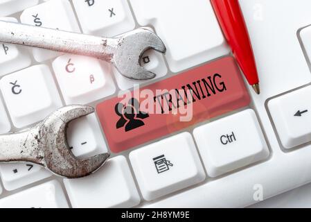 Didascalia di testo Presentazione del corso di formazione. Business idea azione di insegnamento persona animale particolare abilità tipo di comportamento Modifica e pubblicazione di notizie online Foto Stock