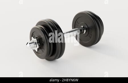 Un dumbbell su fondo bianco isolato. Concetto di fitness e sport. Rendering di illustrazioni 3D Foto Stock