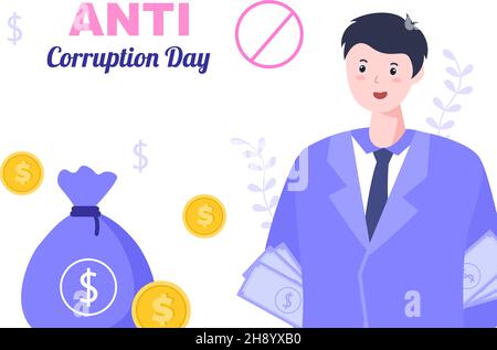 Anti Corruption Day che viene commemorato ogni 9 dicembre per Tell the Public to Stop Give Money with a Proibizional Sign in Flat Design Illustration Illustrazione Vettoriale