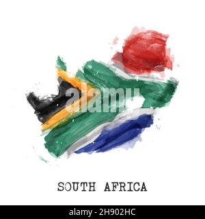 South africa bandiera e mappa acquerello pittura e colore splatter su sfondo bianco isolato . Vettore . Illustrazione Vettoriale