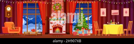 Interni festosi del soggiorno, anno nuovo. Illustrazione Vettoriale